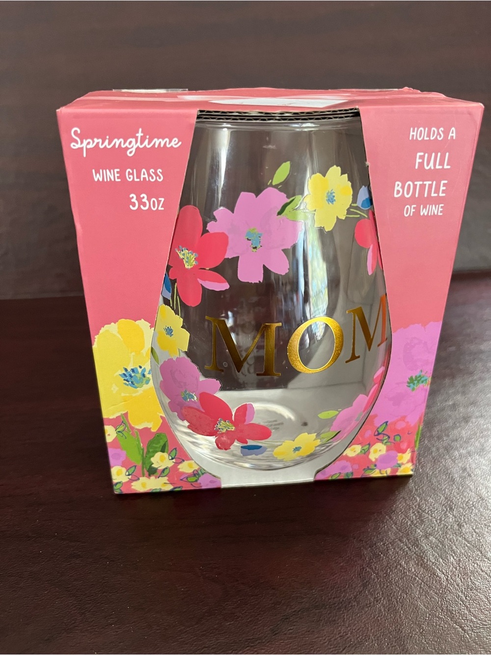 Springtime MOM Floral Stemless Wine Glass - Pink Floral